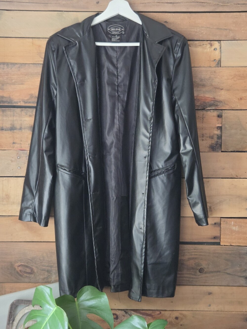 Venezia Black Faux Leather Long Coat